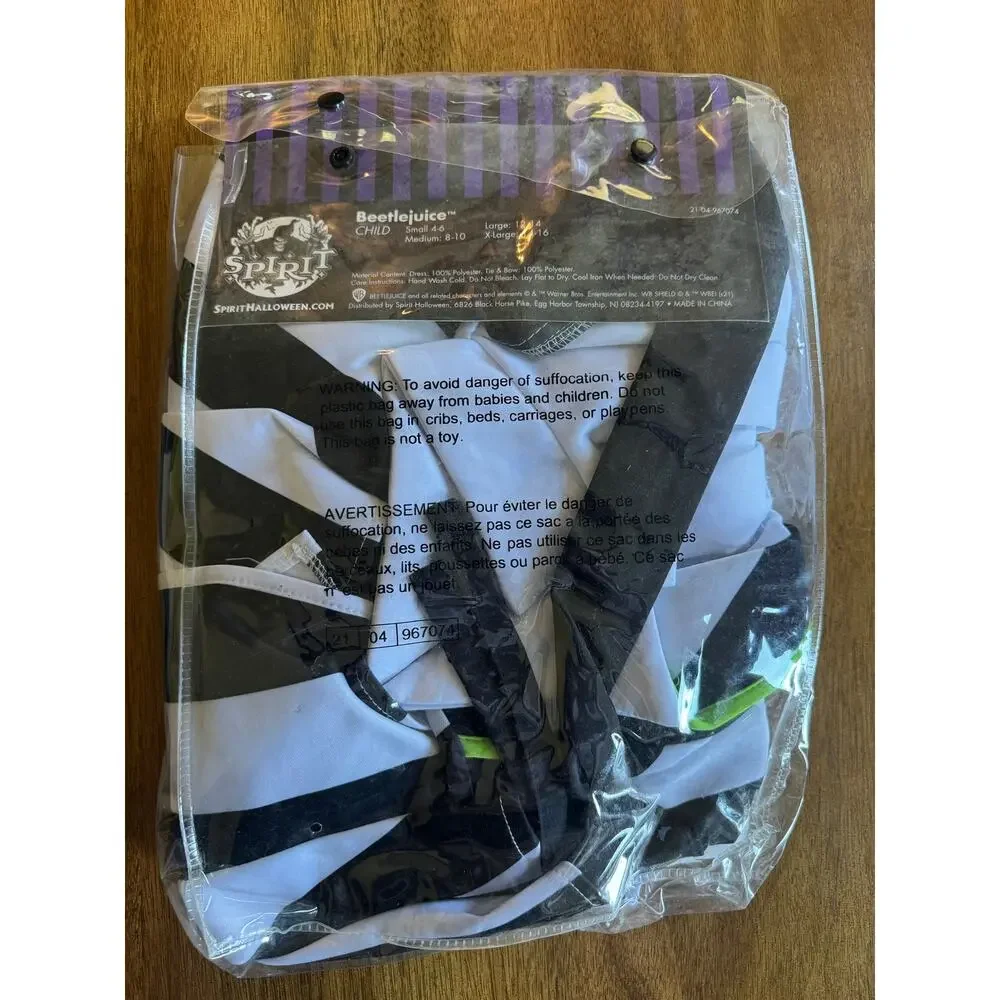 Spirit Halloween Beetlejuice Girls Costume Large 12-14 Dress Tie Missing Bow